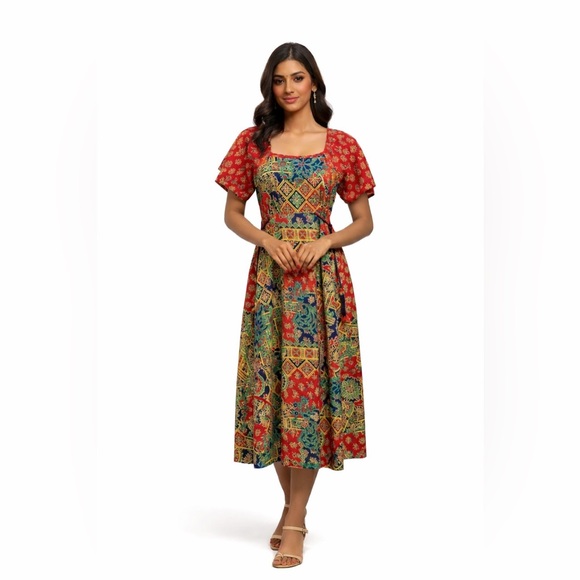 The House of Nu- Mode Dresses & Skirts - The House of Nu-Mode Vibrant Colourful Vintage Dress with ties beaded ends